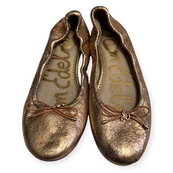 Sam Edelman Felicia Ballet Flats Bronze Leather Bow Logo Size 8M EUR 38 - Picture 1 of 5